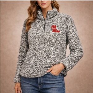 Ole Miss Gray Sherpa Quarter Zip Pullover – Size L
